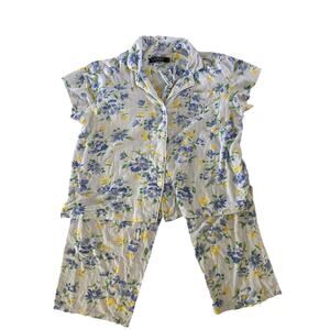 Lauren Ralph Lauren Pajama Set Blue Floral SZL Cotton Comfortcore Comfy SS